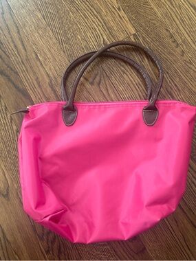 Source Unknown Hot Pink Tote with Brown Handles